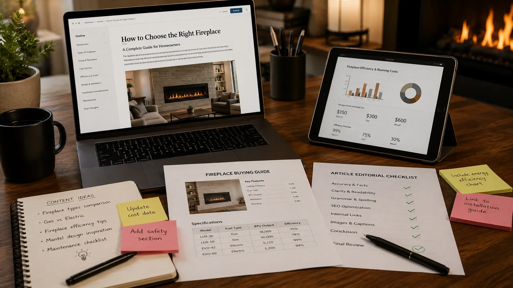 Content creation workflow showing research drafting and editorial review stages