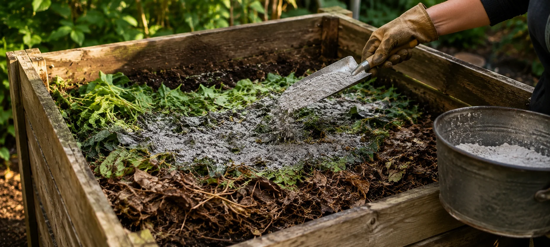 Adding wood ash to compost pile