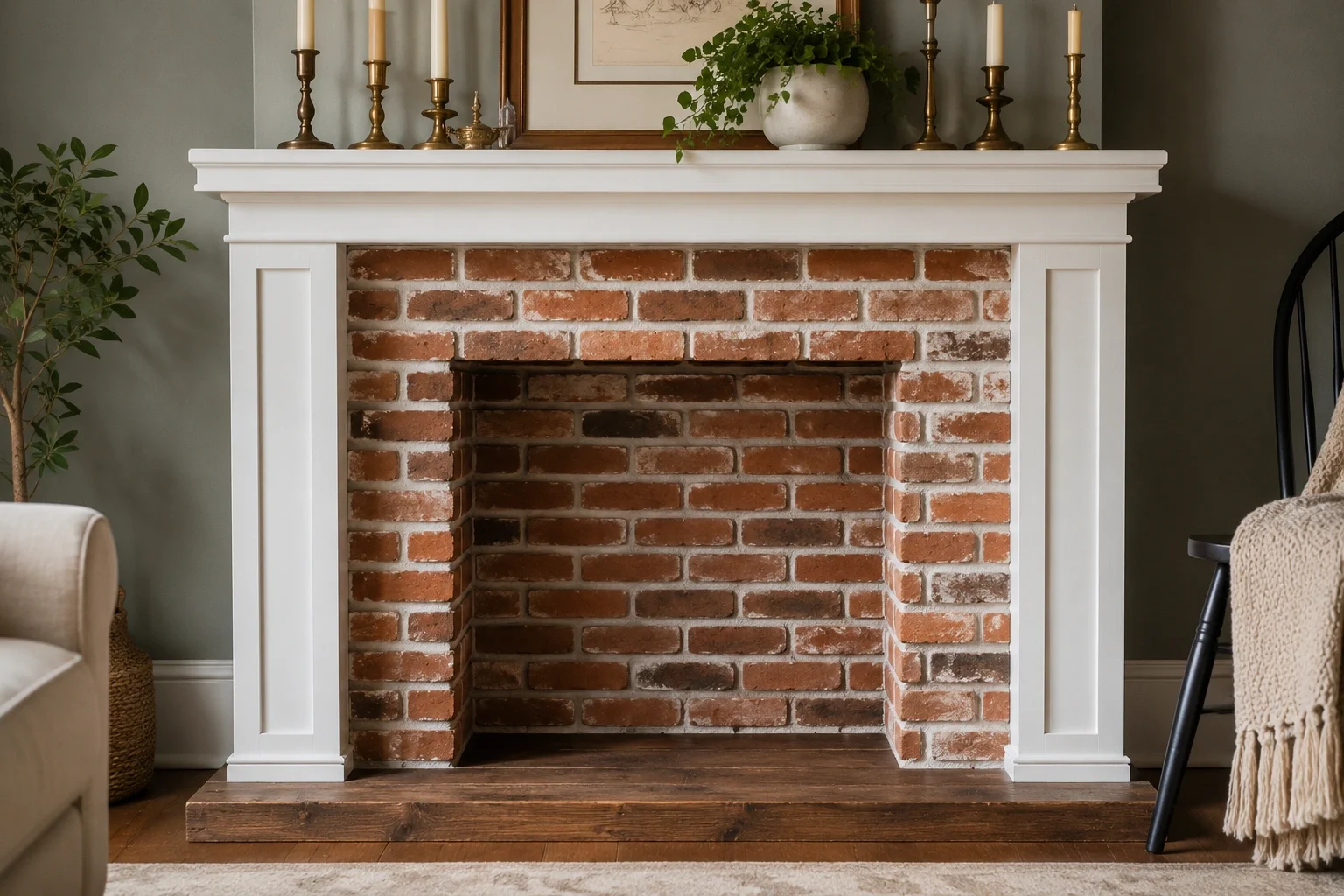 Faux brick fireplace surround