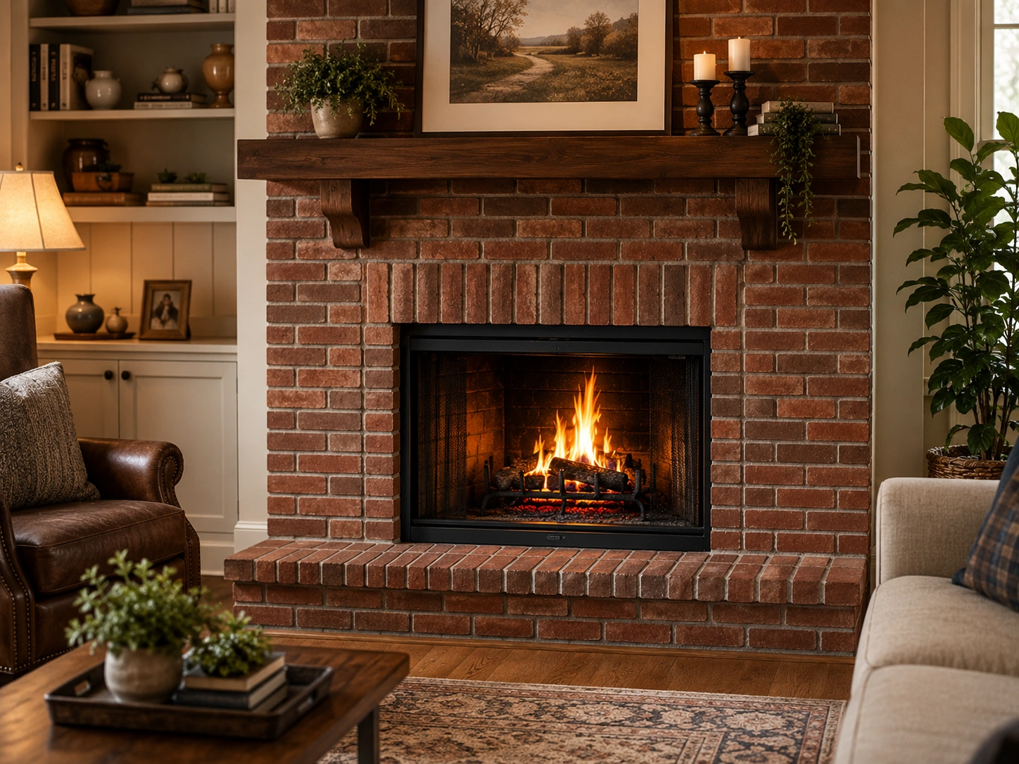 Traditional brick fireplace design