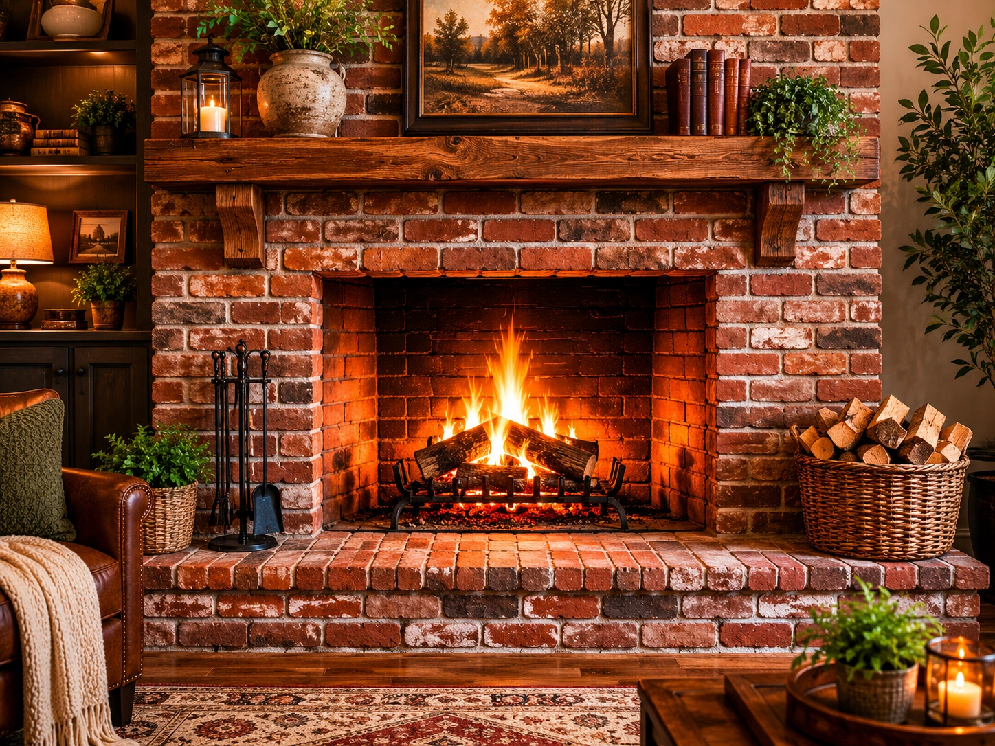 Classic red brick fireplace with traditional appeal