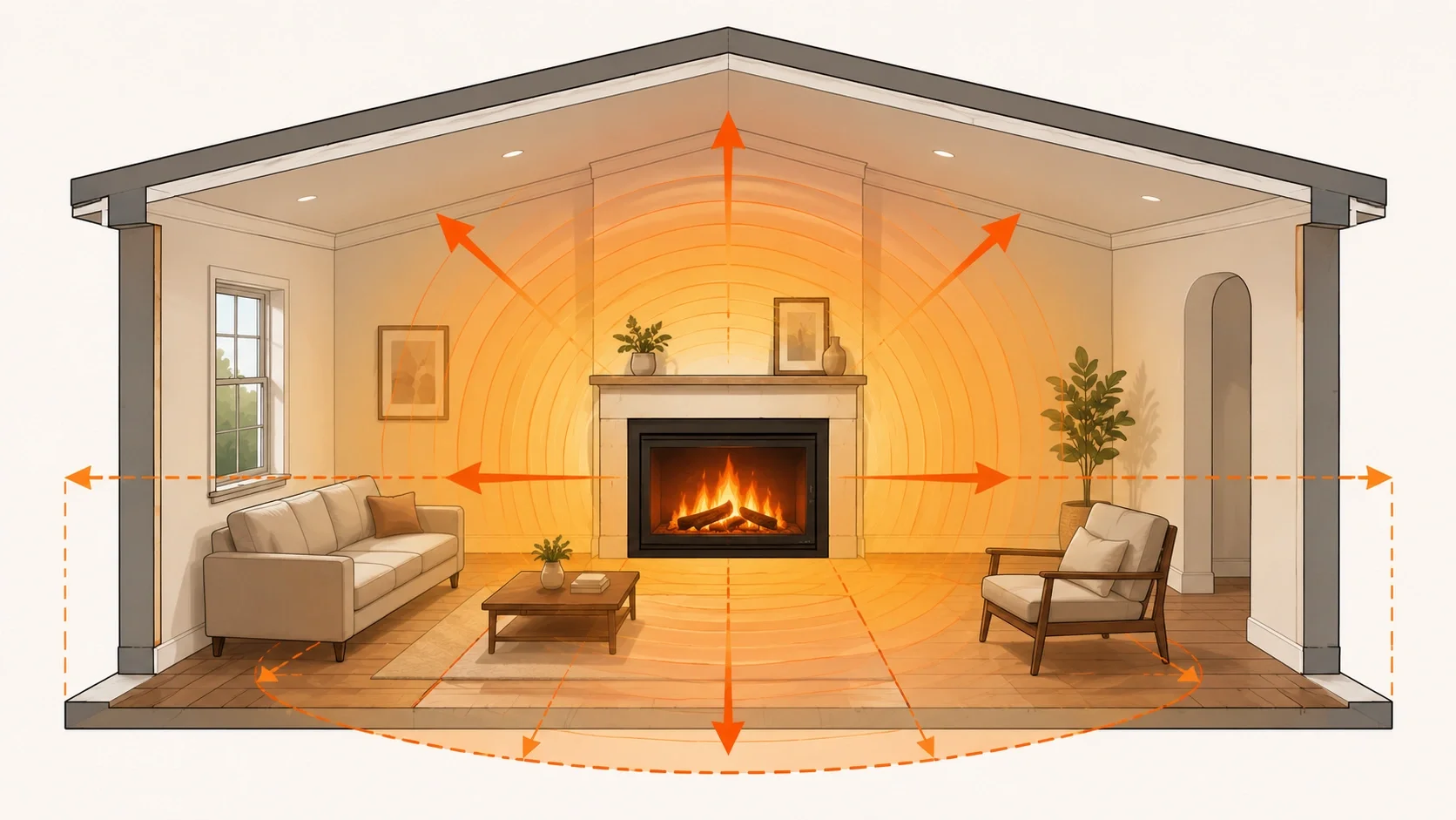 Diagram explaining BTU measurements for fireplaces
