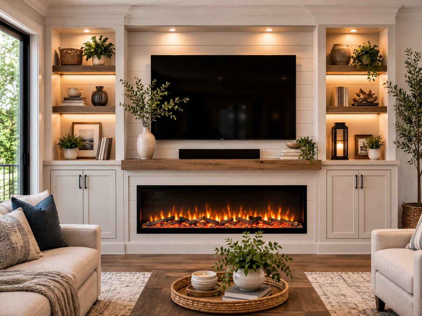 Built-in TV fireplace combination unit