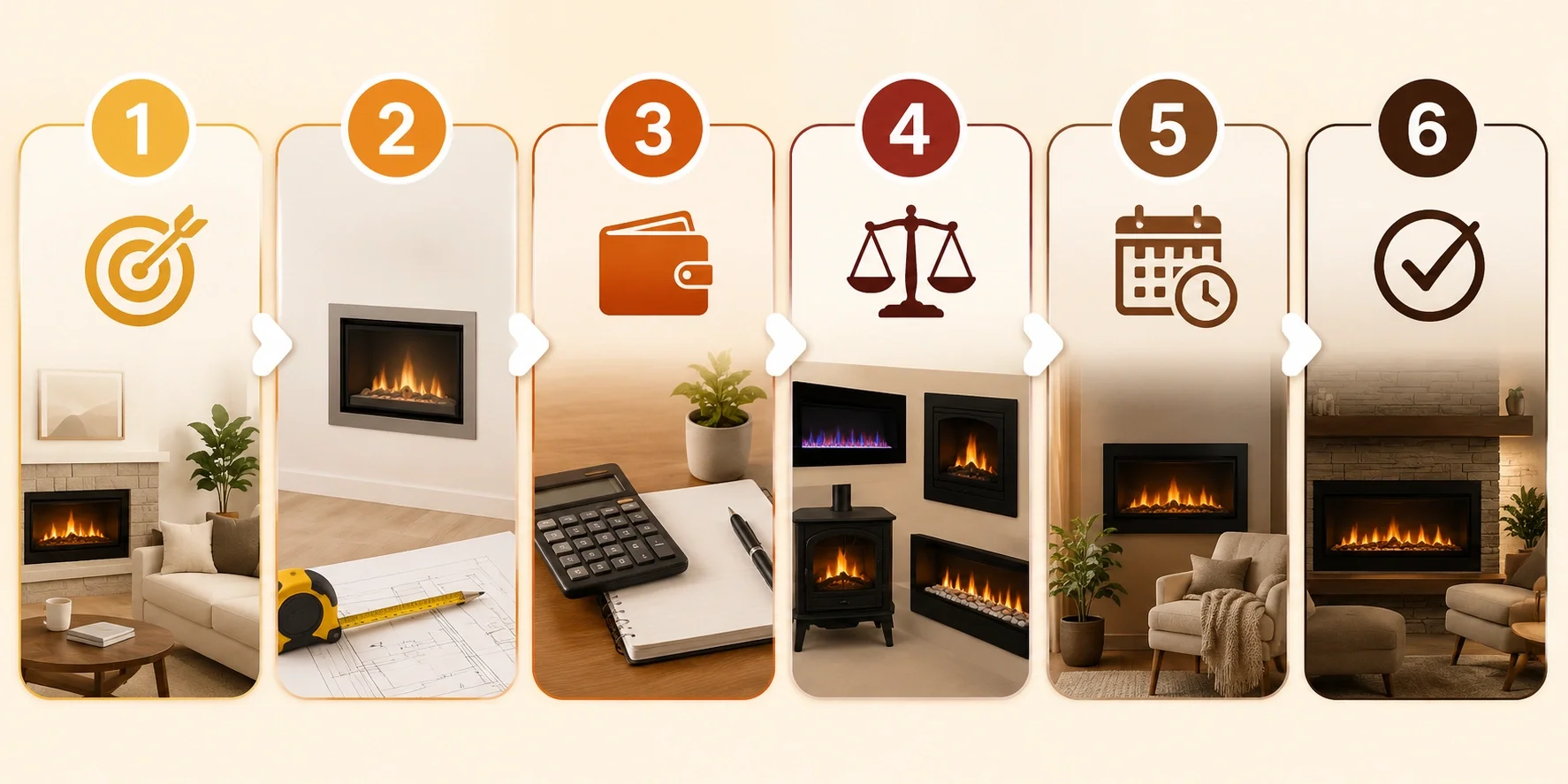 Step-by-step decision process for choosing the right fireplace