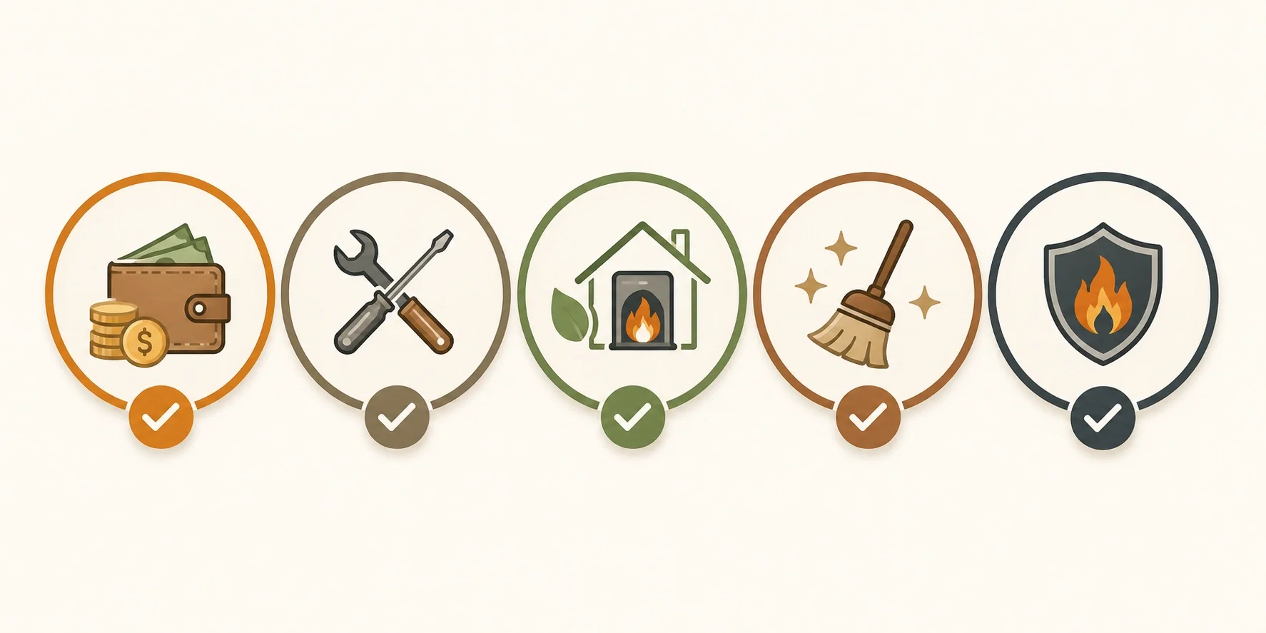 Checklist showing the key factors to consider when comparing different fireplace types