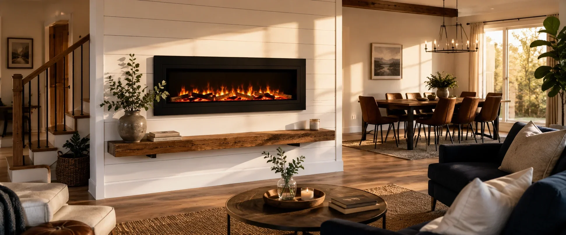Beautifully completed DIY wall fireplace installation in living room