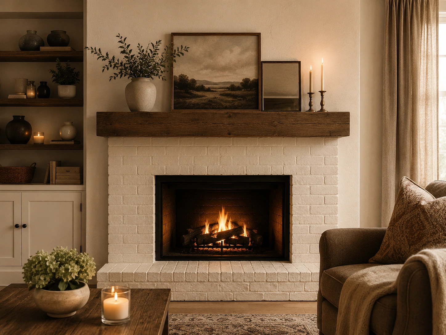Warm cream painted fireplace with traditional charm