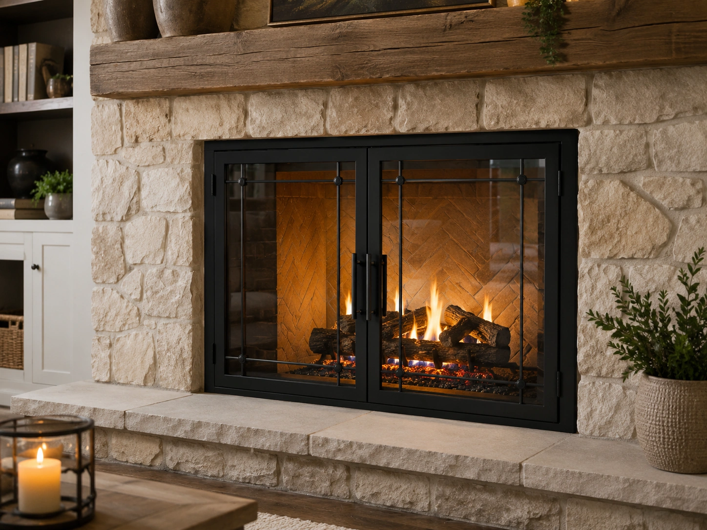 Elegant fireplace glass doors