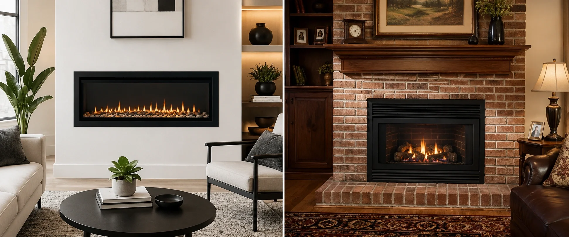 Design options comparison between direct vent and B-vent fireplaces