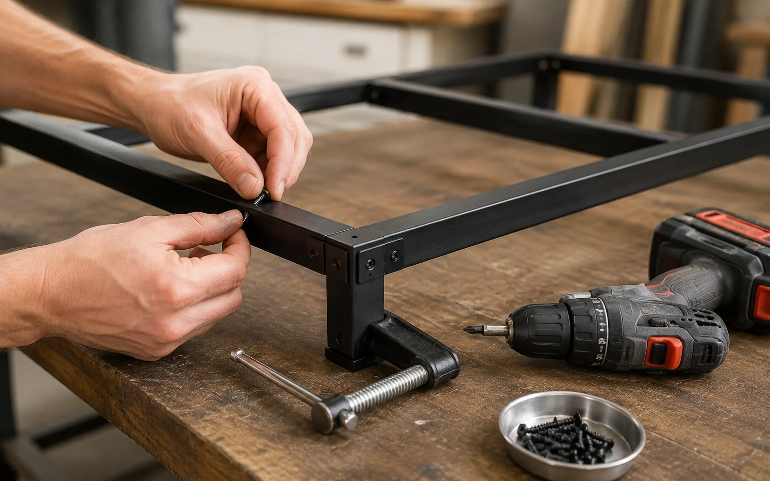Assembling the frame for a DIY fireplace screen