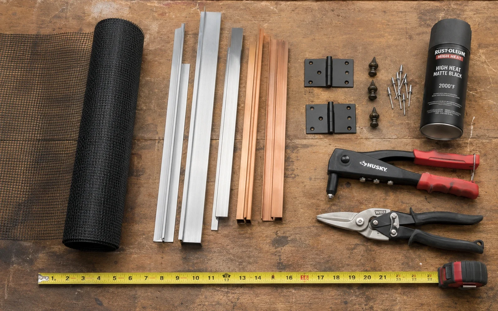 Materials needed for building a DIY fireplace screen