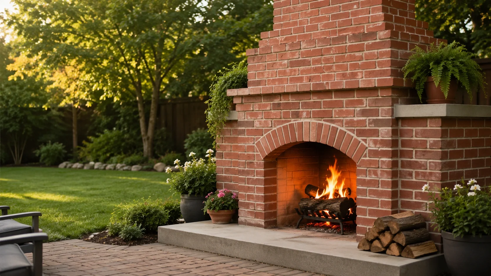 Brick garden fireplace design