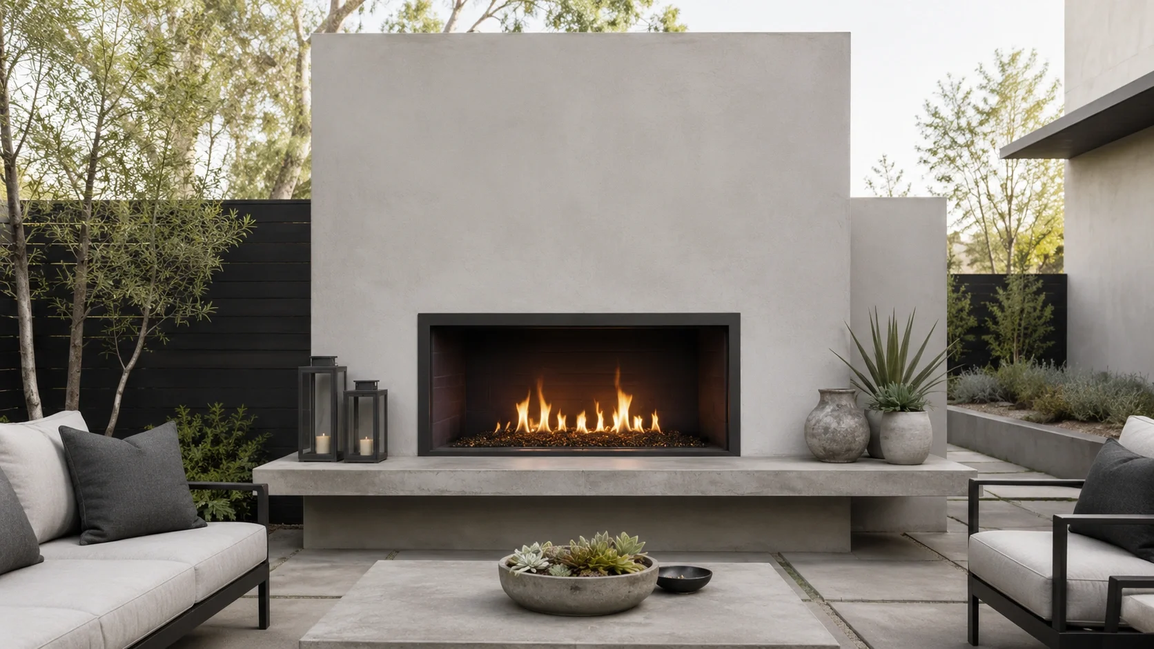 Concrete garden fireplace design