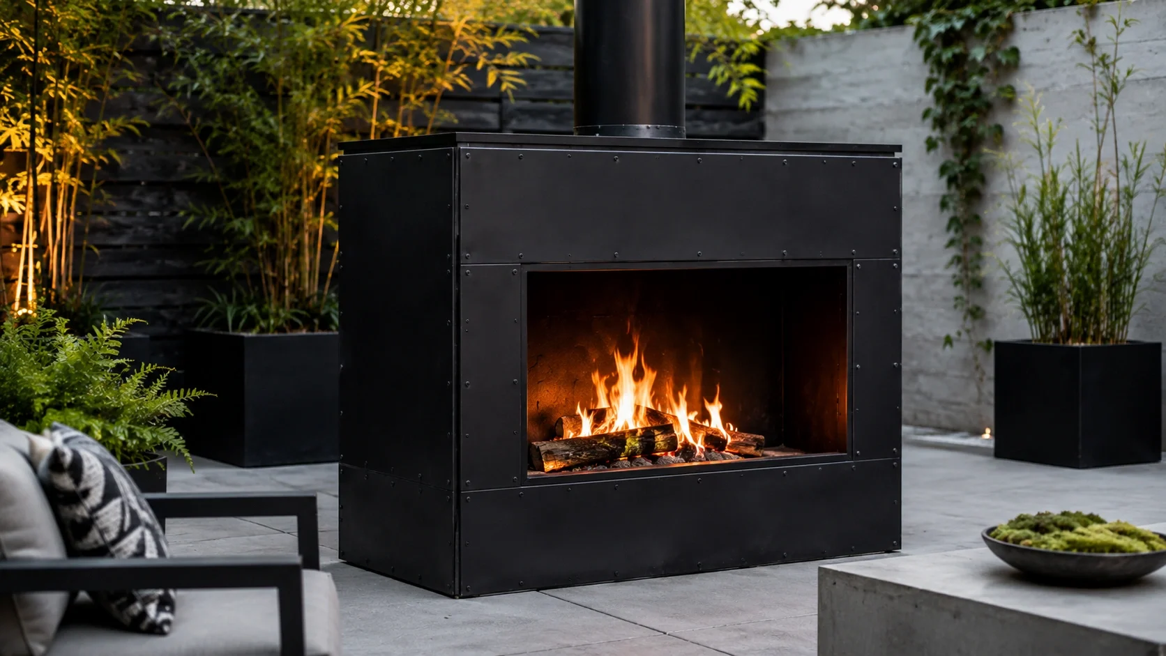 Metal garden fireplace design