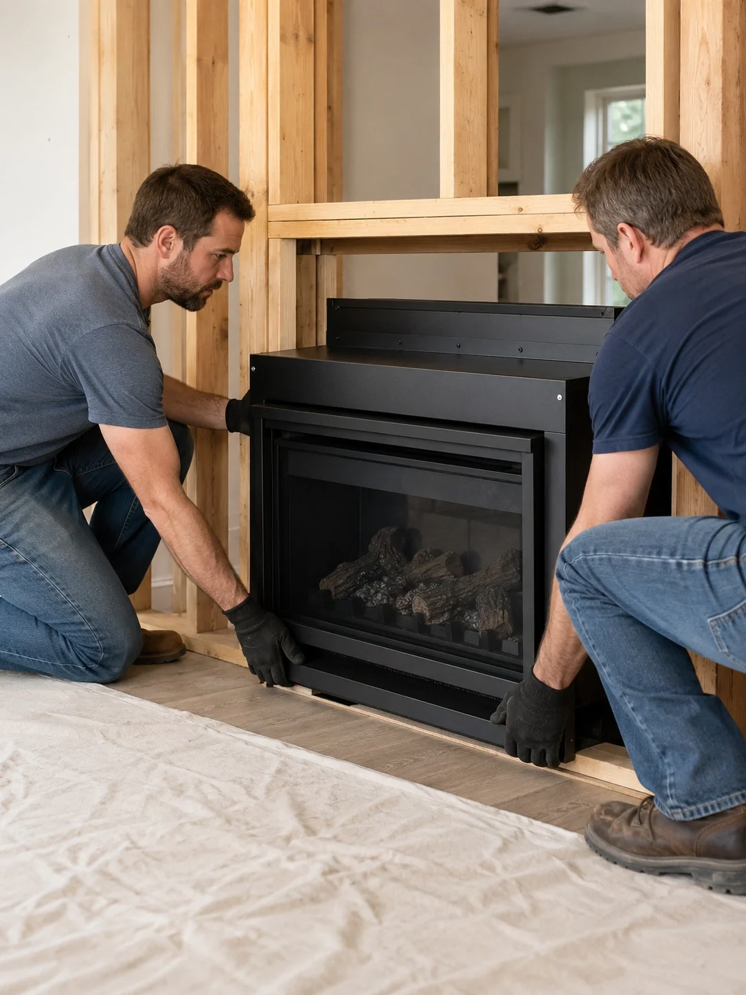 Positioning and securing the gas fireplace unit
