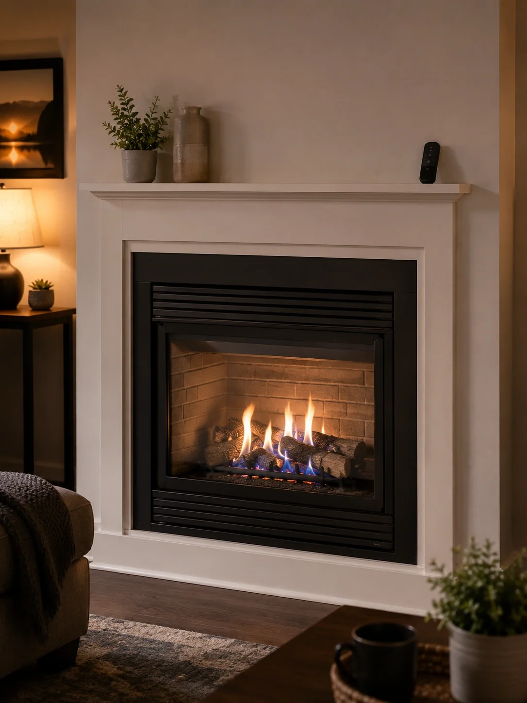 Final testing of completed gas fireplace installation