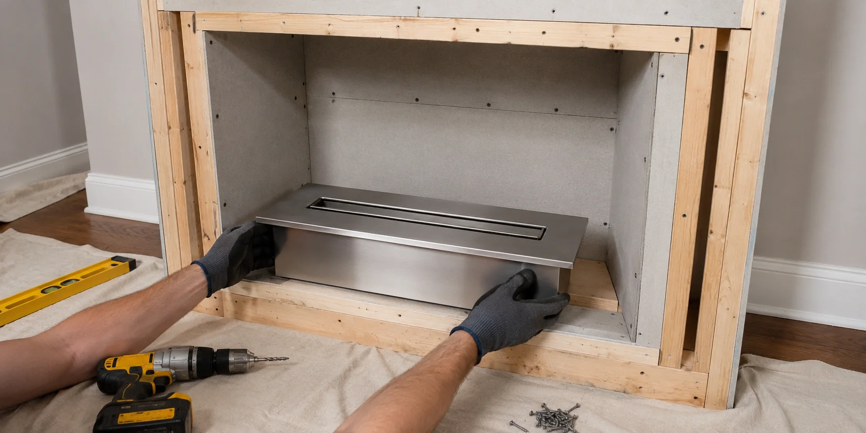 Installing the ventless fireplace insert into the surround