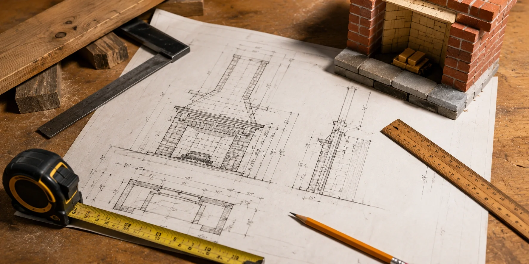 Planning diagram for wood fireplace installation