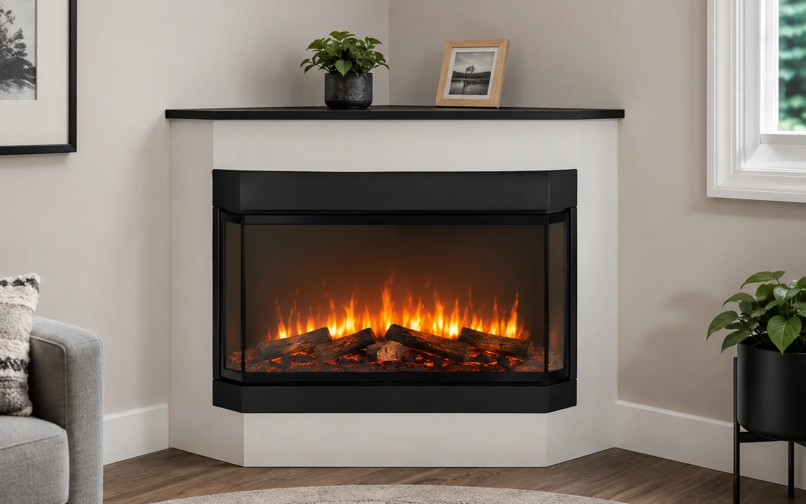 Electric corner fireplace for easy installation