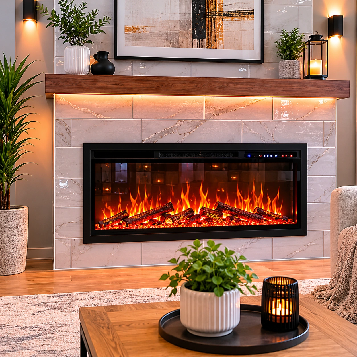 Tiled surround for electric fireplace