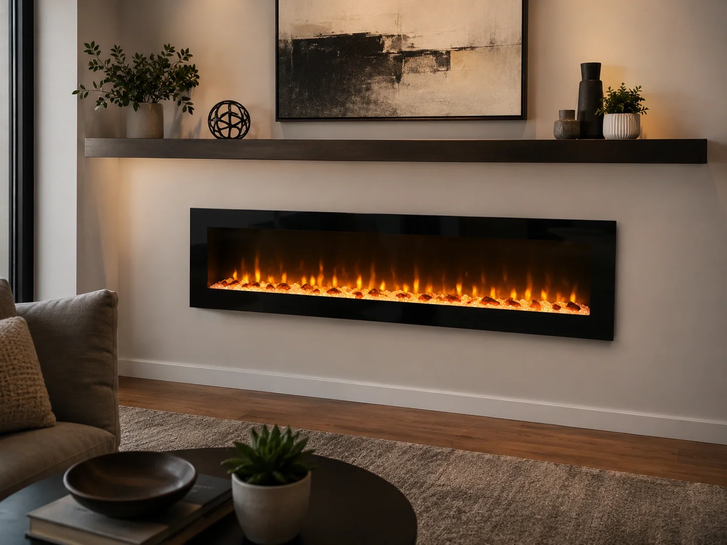 Modern electric fireplace with realistic flame effect
