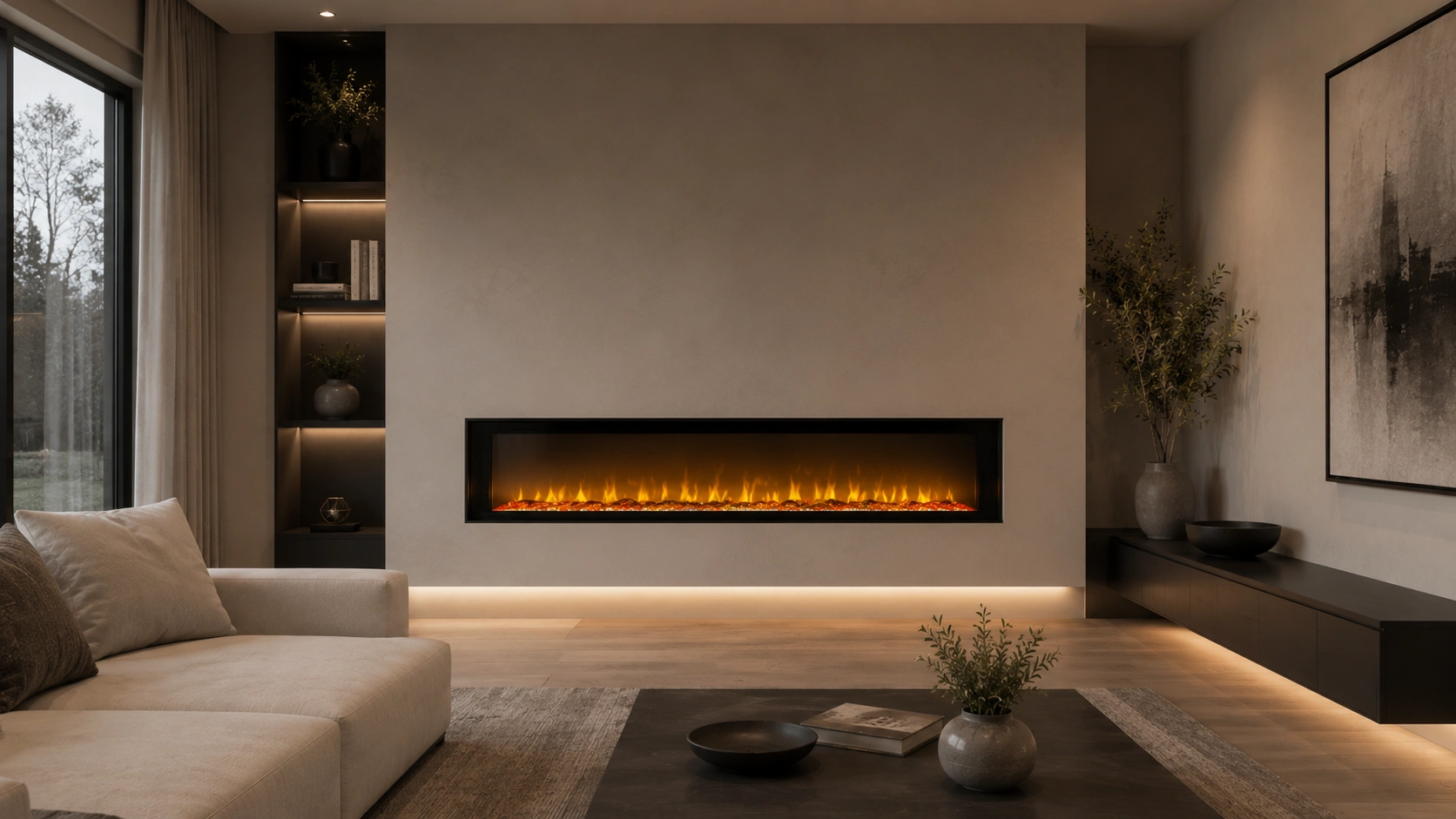 Sleek electric fireplace with minimalist design