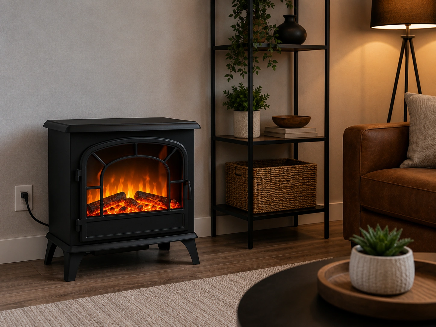 Electric stove fireplace with LED flame effect