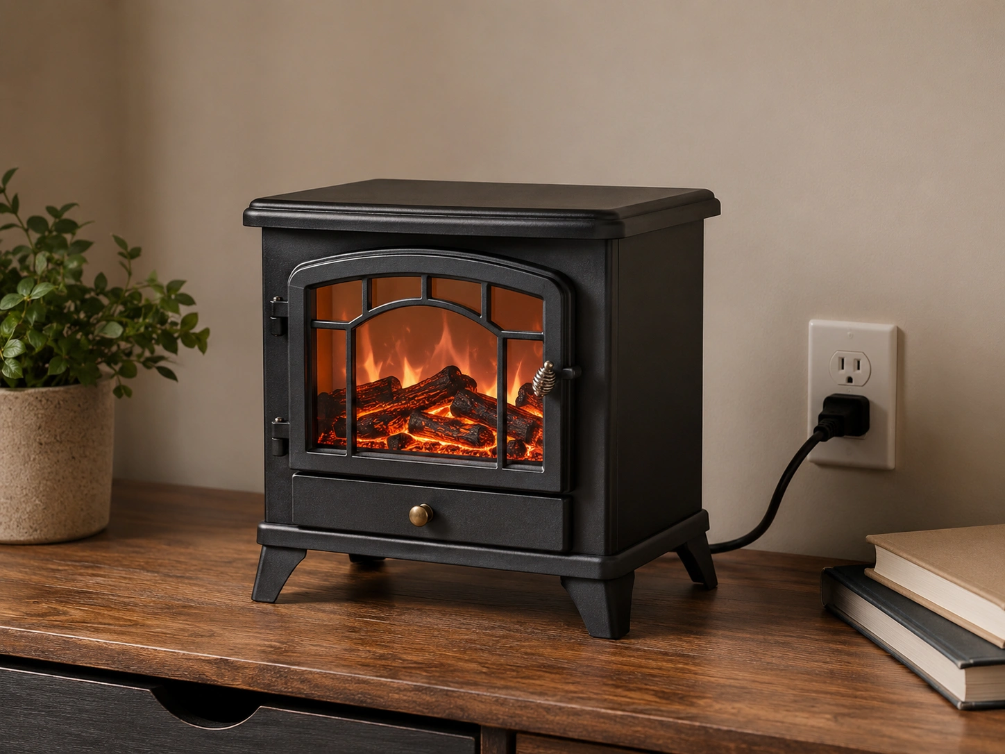 Electric tabletop fireplace with LED flames