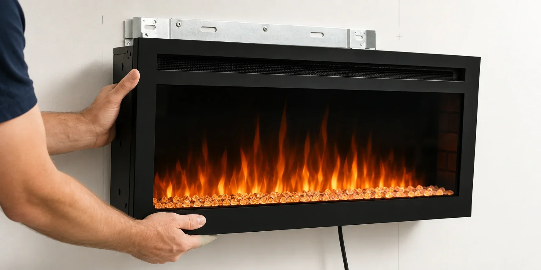 Electric wall-mounted fireplace installation