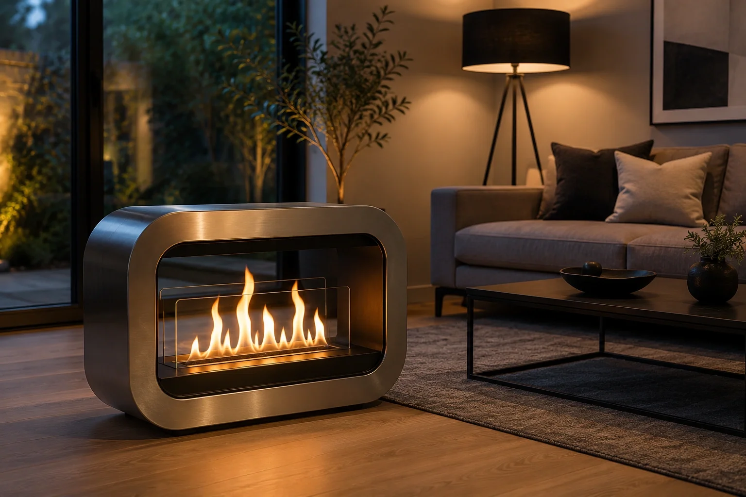 Sleek Ethanol Fireplace with Clean Burning Flame