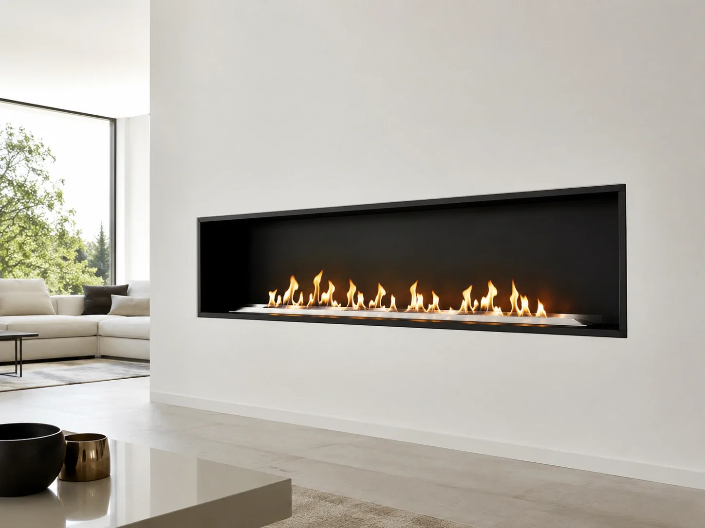 Sleek ethanol fireplace with real flame