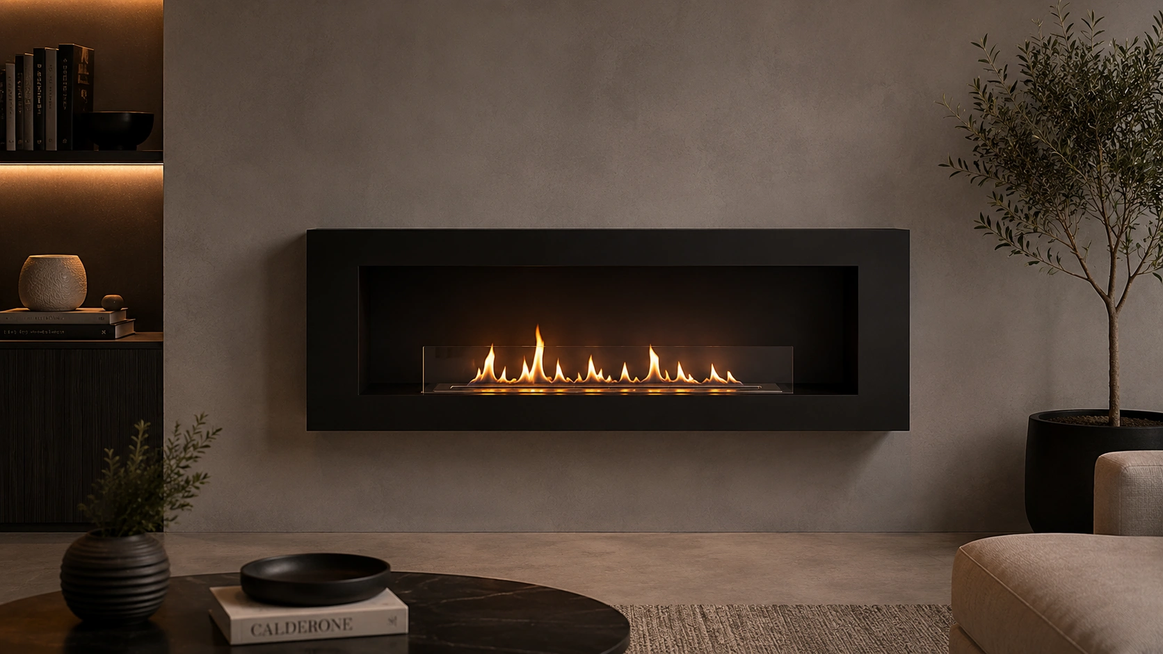 Contemporary ethanol fireplace with clean design