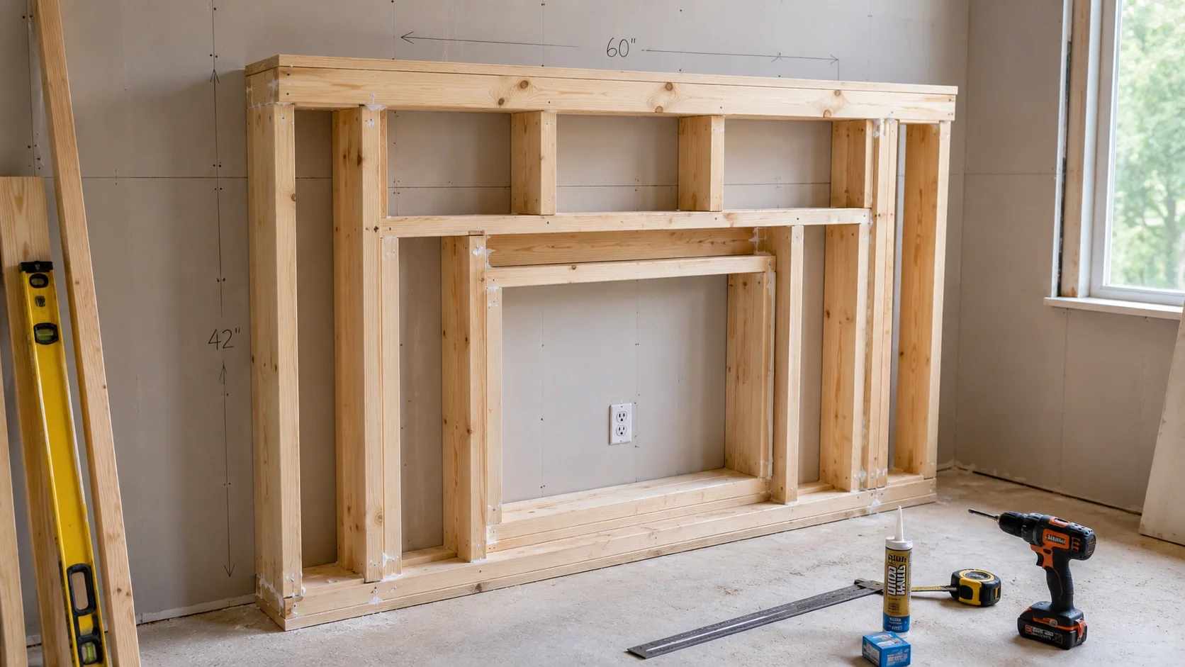 Building the frame for a DIY faux fireplace