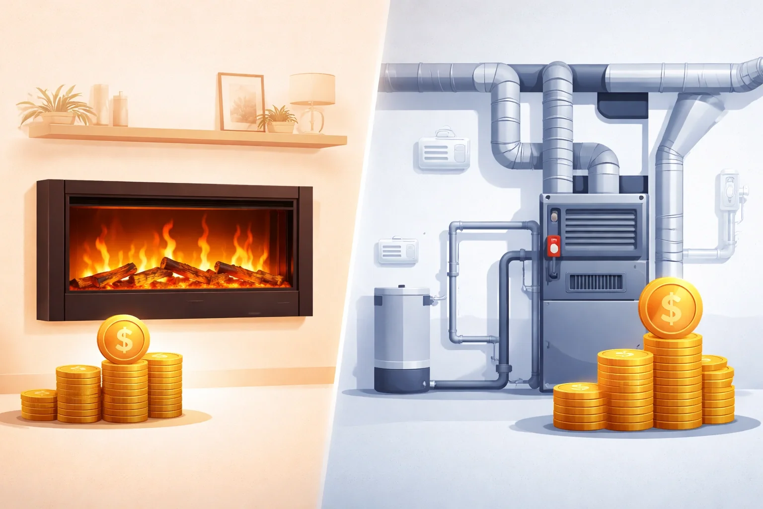 Cost comparison chart between fireplace and central heating