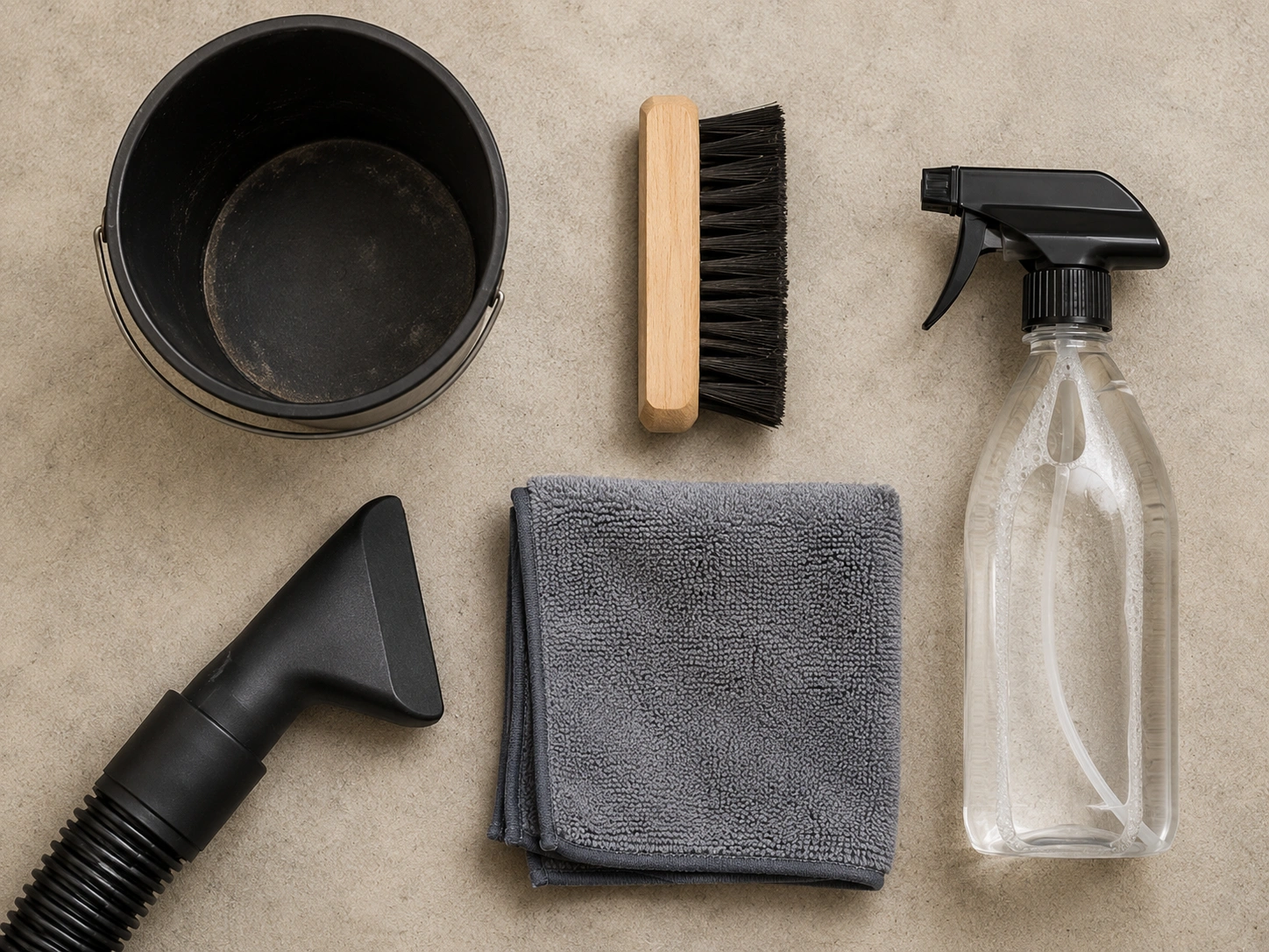 Cleaning supplies and tools for fireplace maintenance