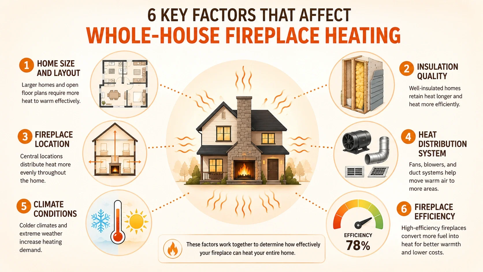 Factors affecting fireplace heat distribution in a home