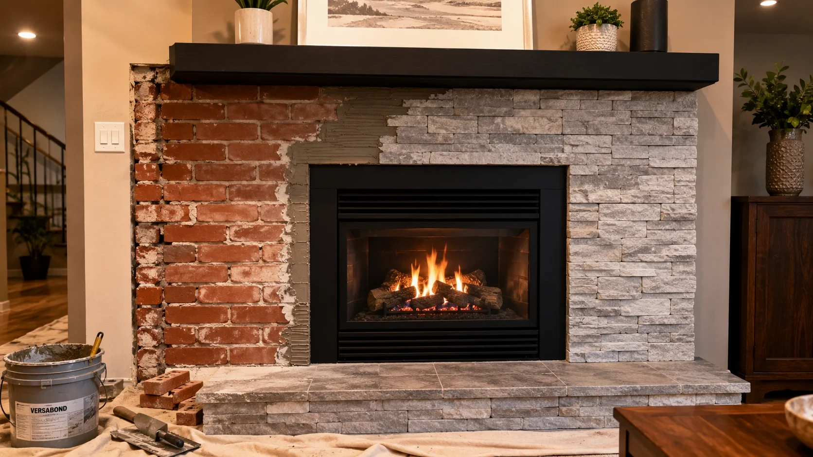 Fireplace insert installation combined with new surround for a complete transformation
