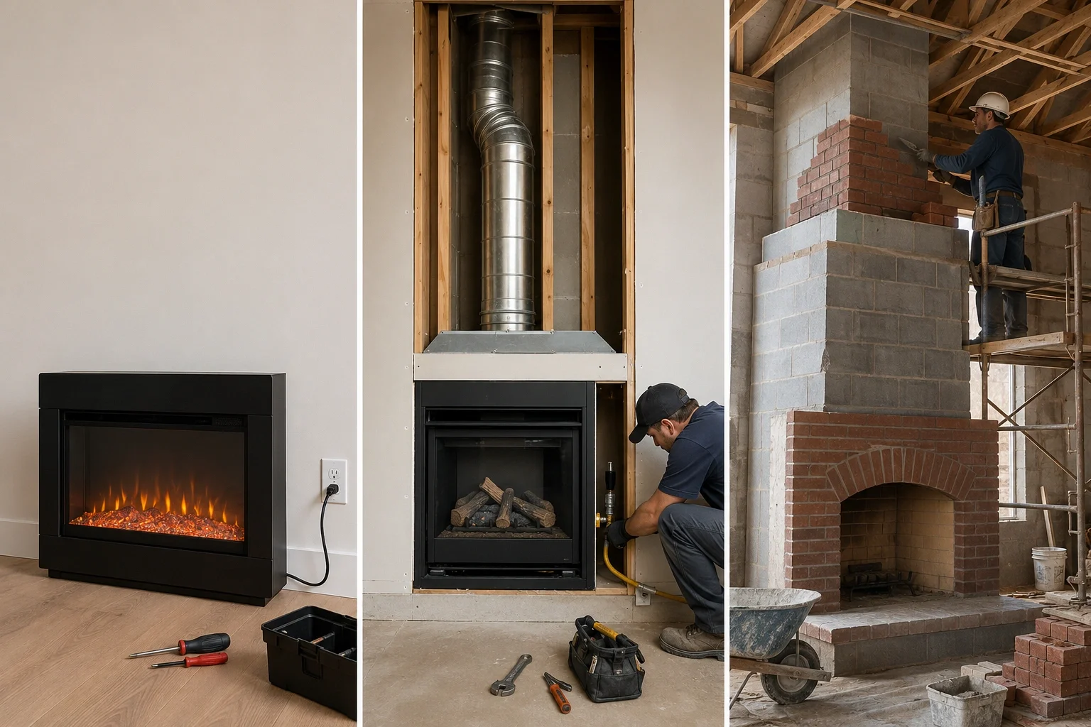 Installation requirements comparison between LED and water vapor fireplaces