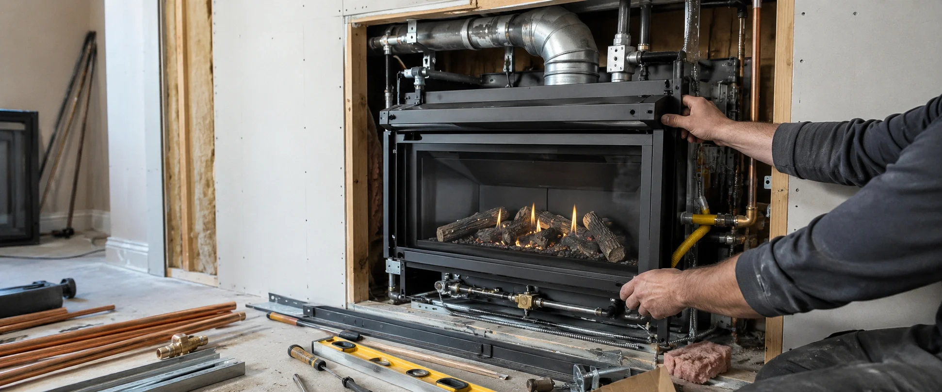 Fireplace installation showing hidden costs beyond the unit price