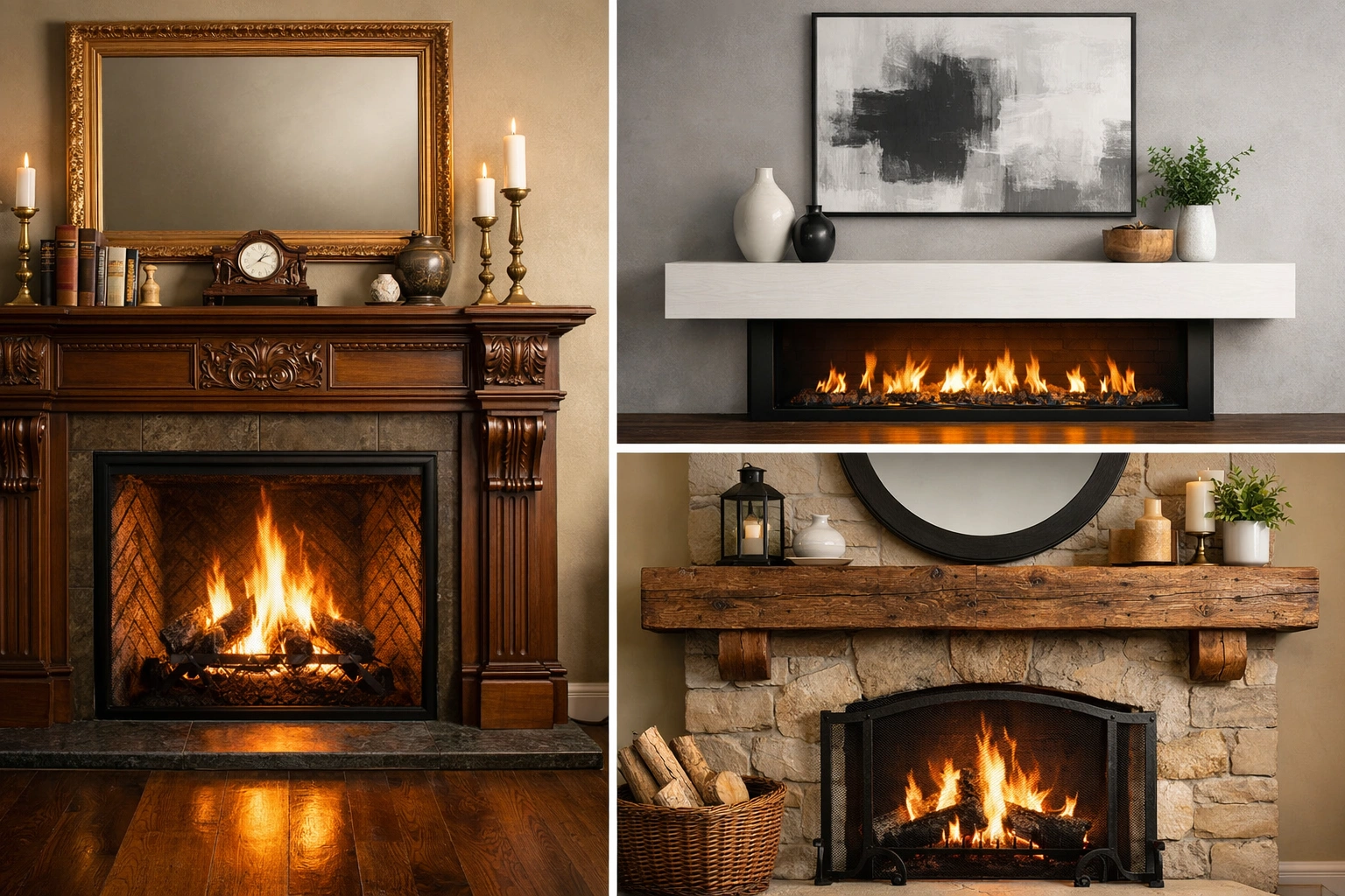 Various fireplace mantel designs from traditional to modern