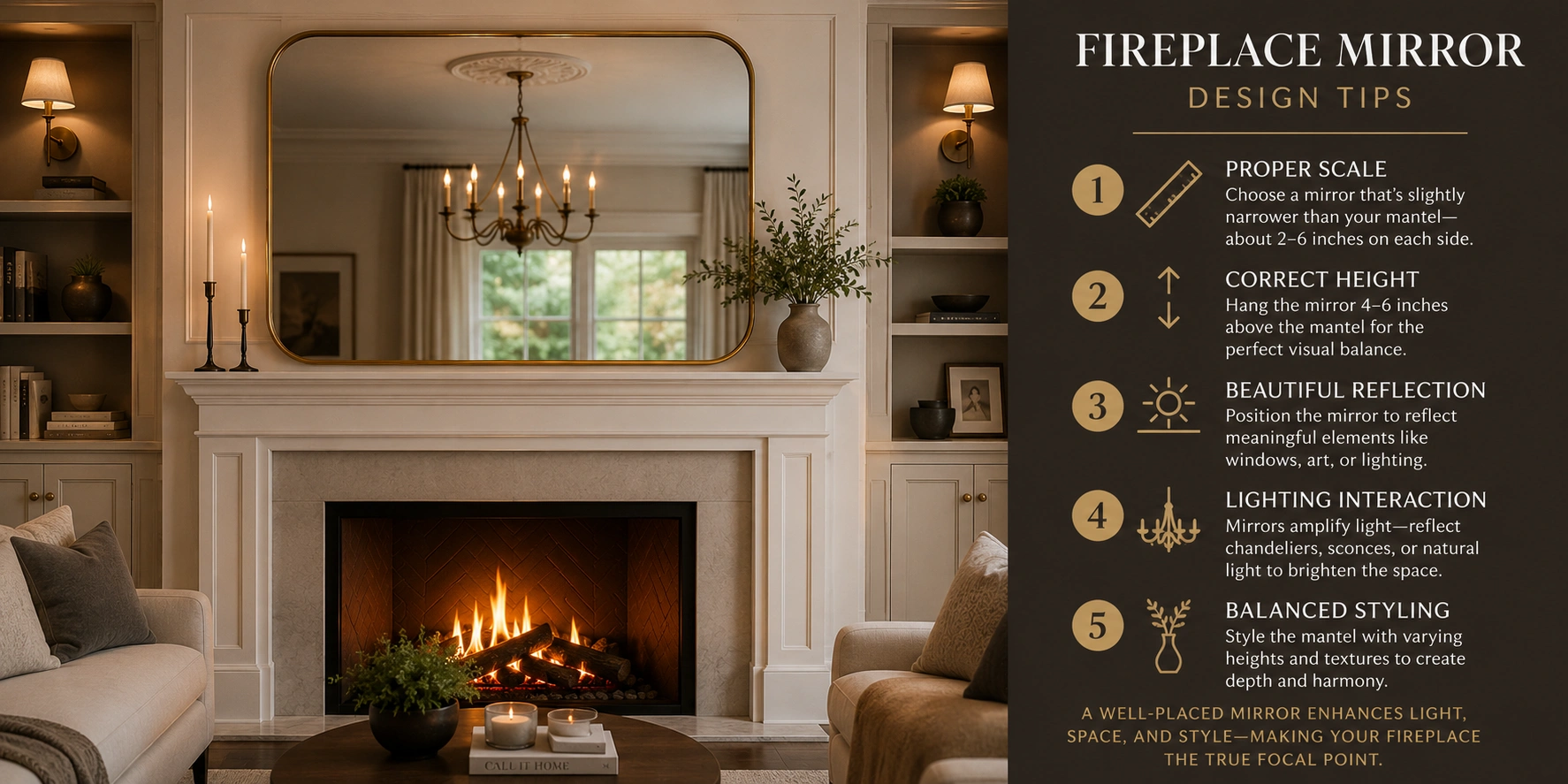 Professional designer tips for fireplace mirror placement and styling