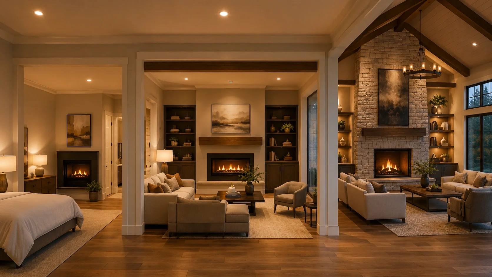 Different room sizes with appropriately sized fireplaces