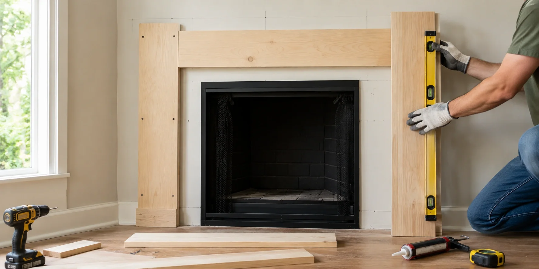 Step-by-step installation of fireplace surround side and top pieces