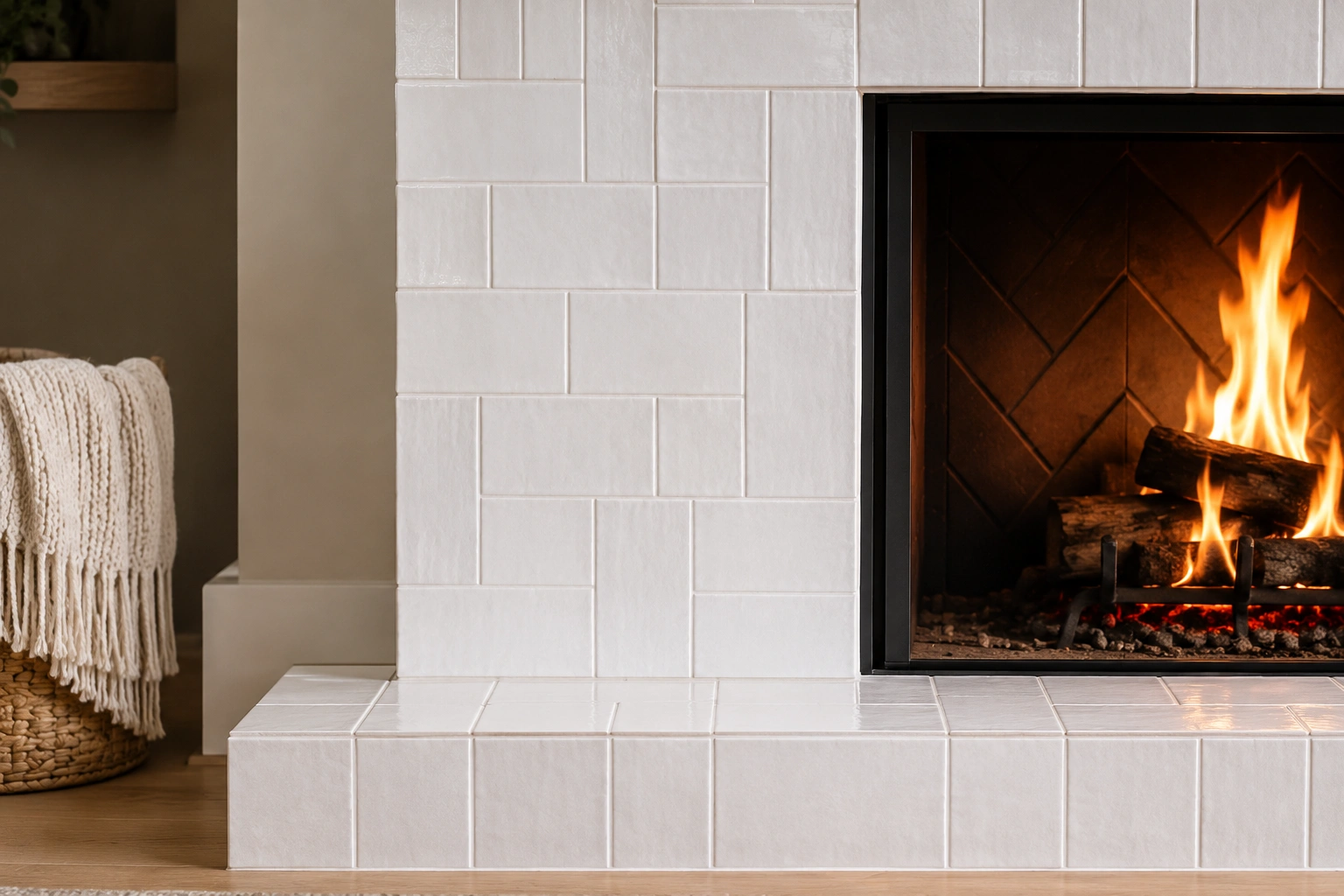 Fireplace surround tile installation
