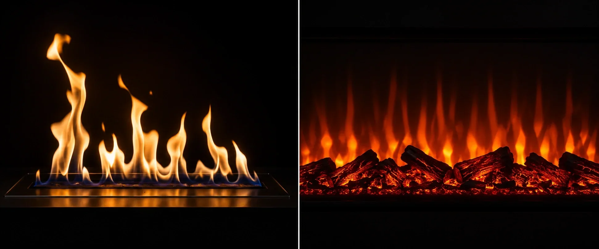 Side-by-side comparison of ethanol real flame and electric simulated flame