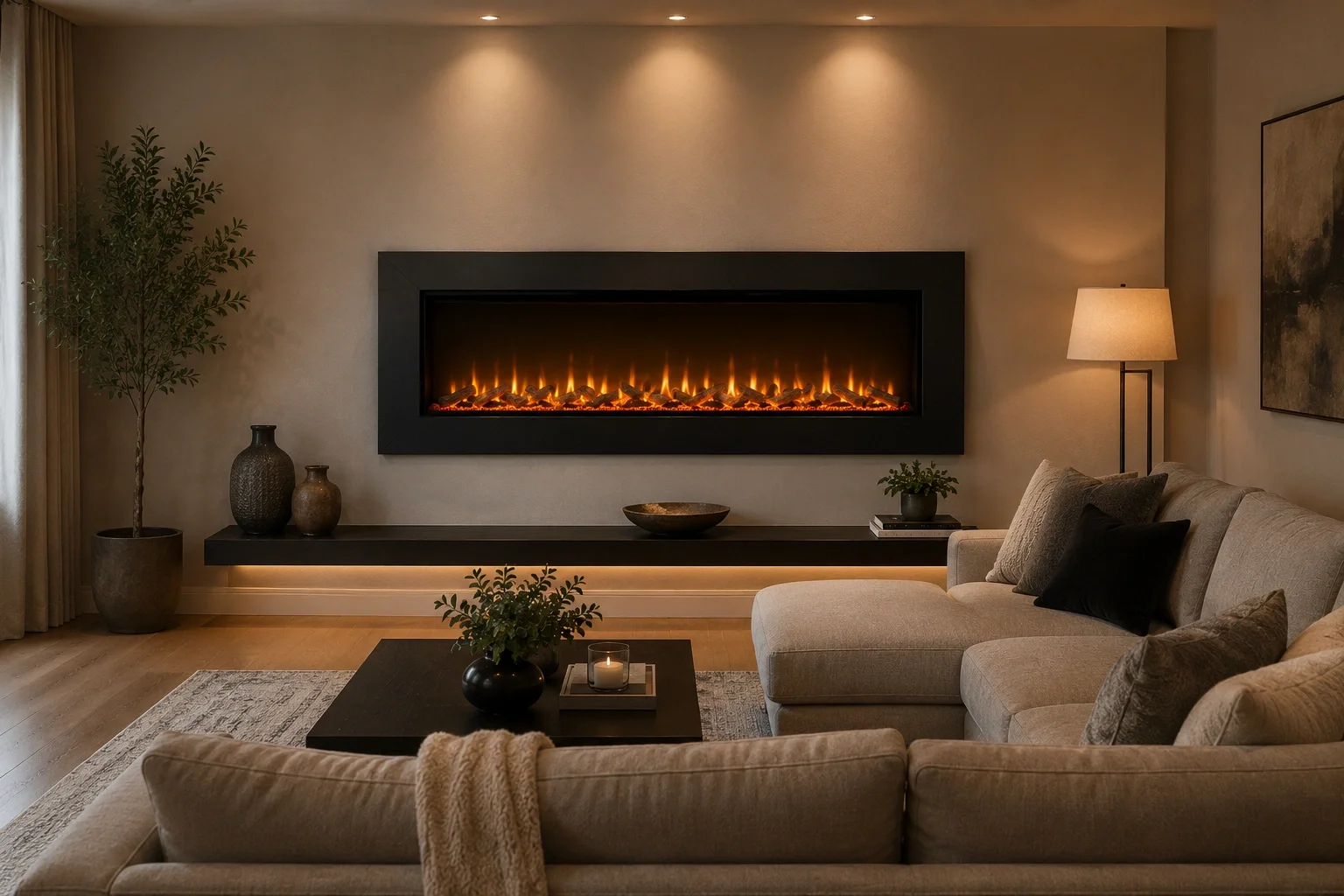 Flat wall fireplace in living room