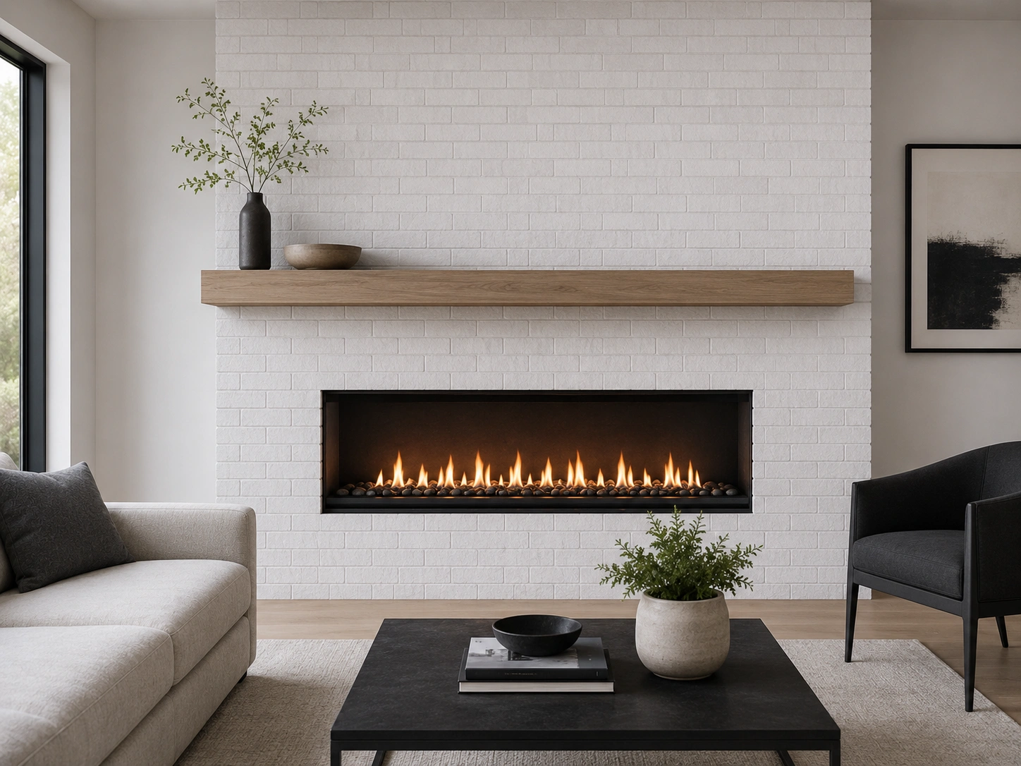 Modern minimalist brick fireplace with clean lines