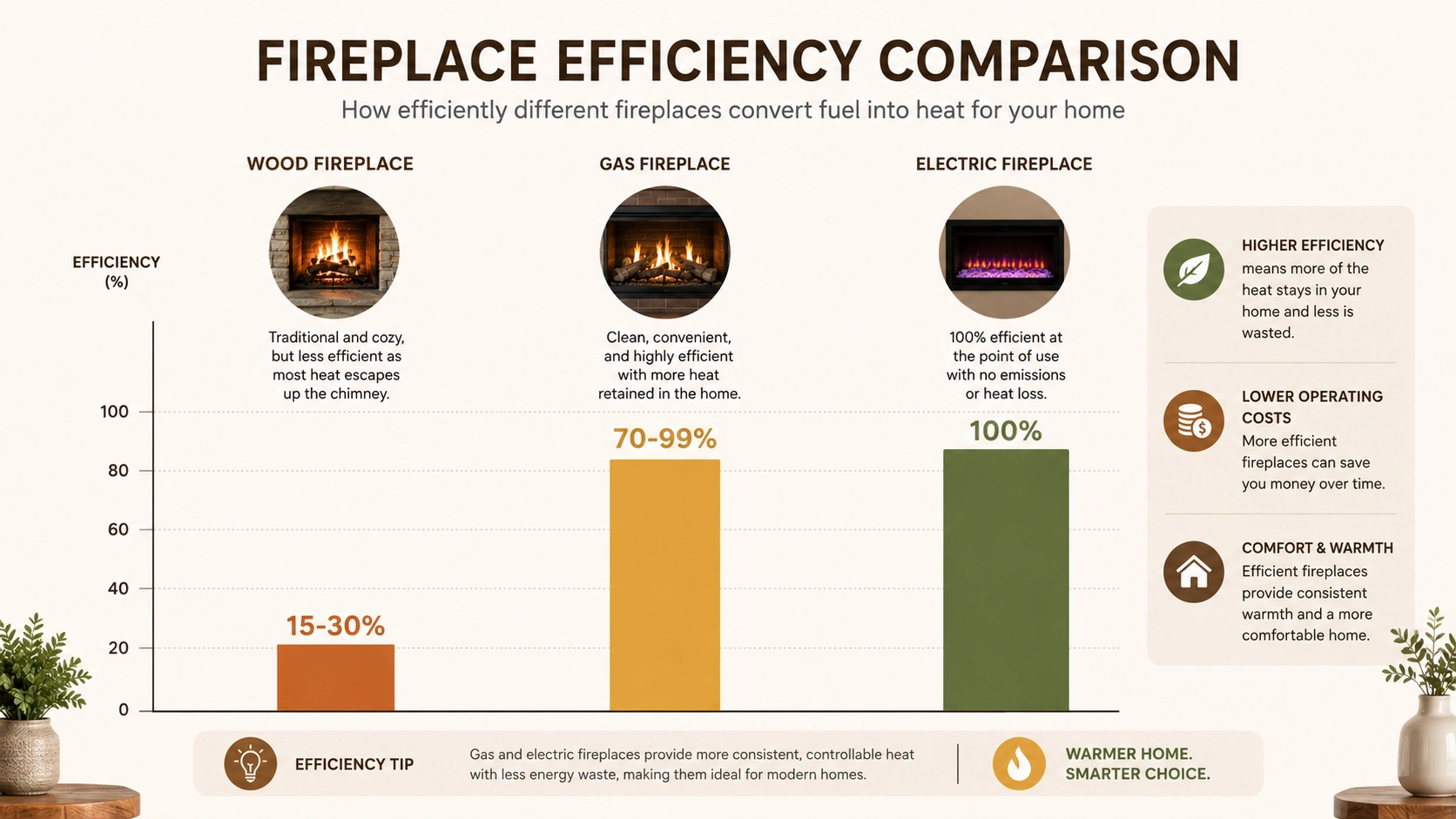 Gas fireplace efficiency comparison chart