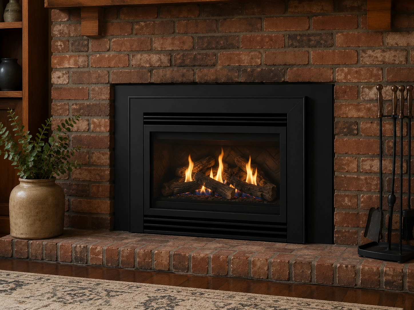 Gas fireplace insert in existing fireplace