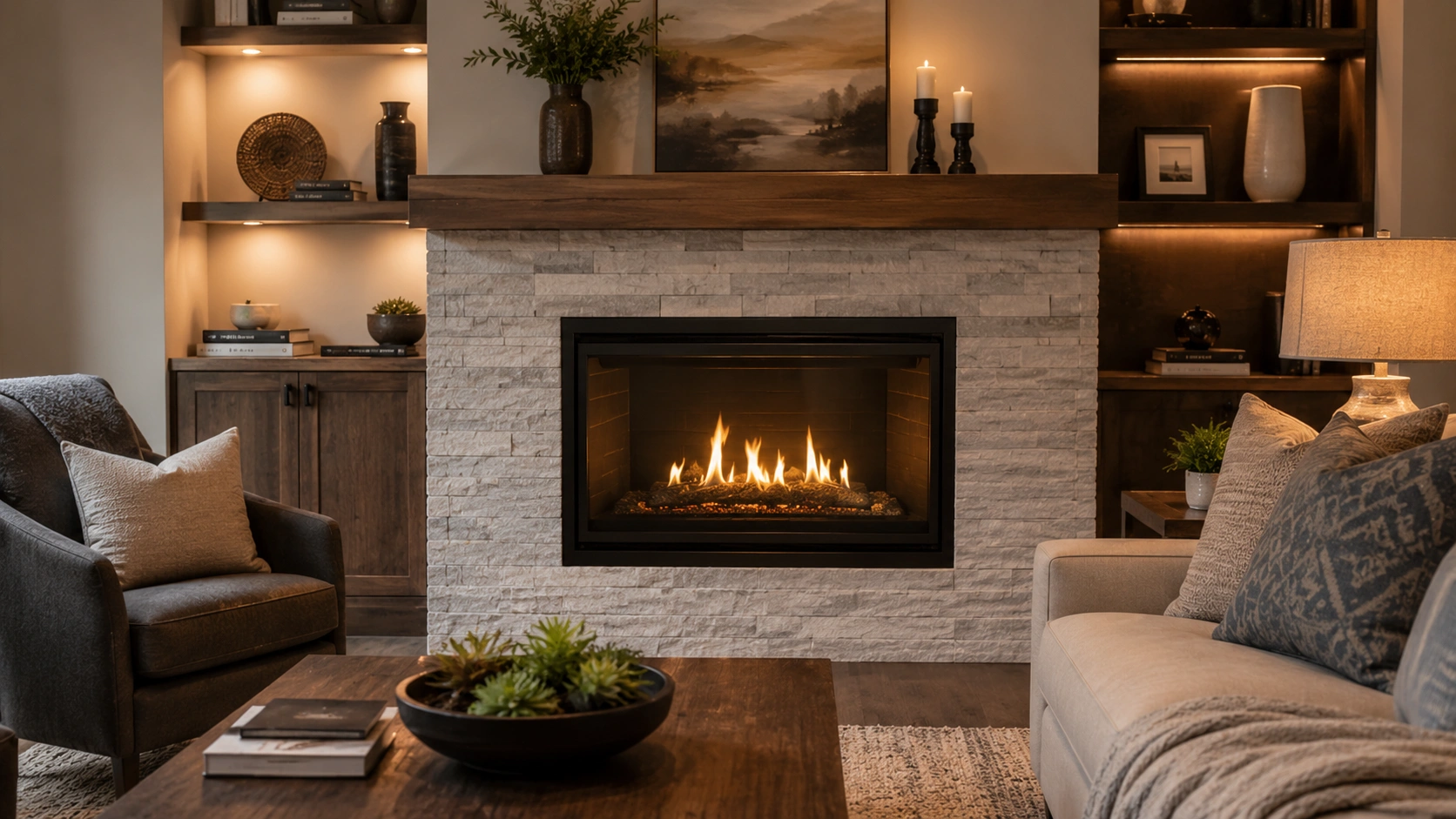 Gas fireplace with realistic flames and convenient operation